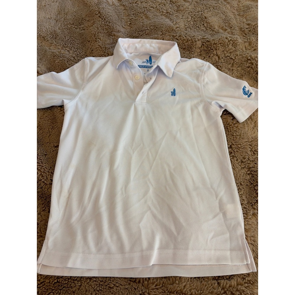 Johnnie-O Prep-Formance White Polo Shirt Boys Size 8 Short Sleeve Polyester